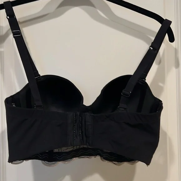 Black and Cream Patterned Longline Bra, Size 34D - Picture 2 of 3